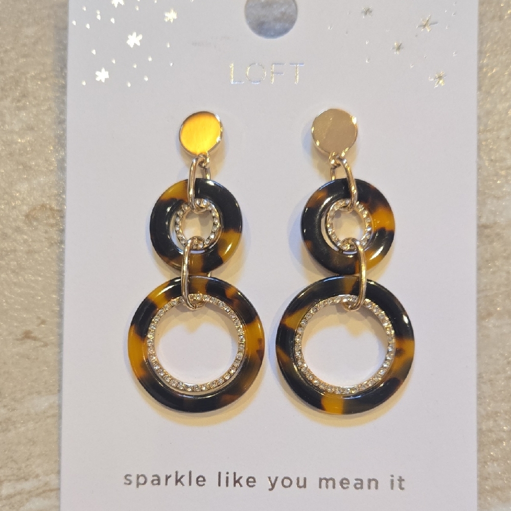 New LOFT "Sparkle Like You Mean It" Gold/Brown Tortoise Dangle Earrings